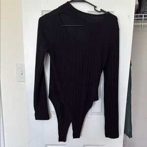 Black Ribbed Long Sleeve Bodysuit